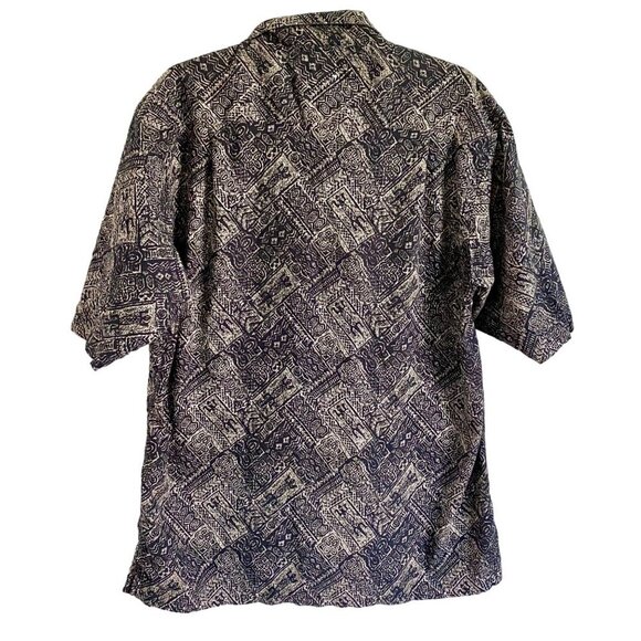 Boca Classics Short Sleeve Button Down Shirt Black Gray Aztec Print Men's Large - Picture 5 of 7